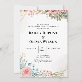 Cartão de Convite de Casamento Floral em Aquarela 