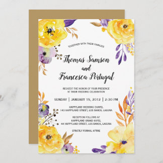 Cartão de Convite De Casamento Floral Por Aquarela
