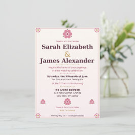 Cartão de Convite de Casamento Floral — Rosa Pink 