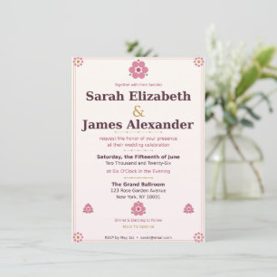 Cartão de Convite de Casamento Floral — Rosa Pink