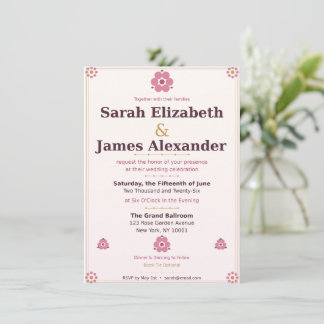 Cartão de Convite de Casamento Floral — Rosa Pink 
