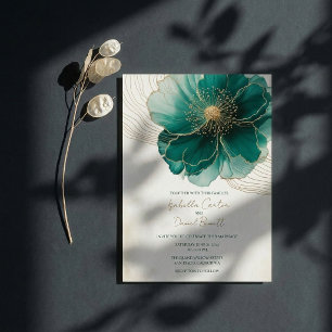Cartão de Convite de Casamento Floral Turquesa Dou