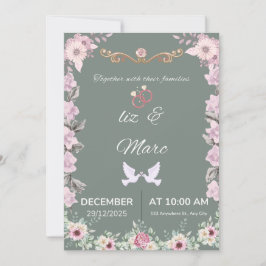 Cartão de Convite de Casamento Floral Verde Sage