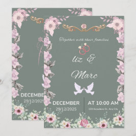 Cartão de Convite de Casamento Floral Verde Sage