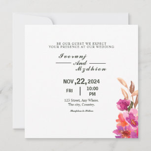 Cartão de Convite de Casamento Flores de Quadrado