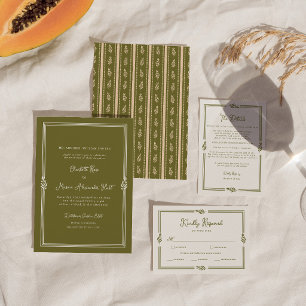 Cartão de Convite de Casamento Formal Verde Oliva
