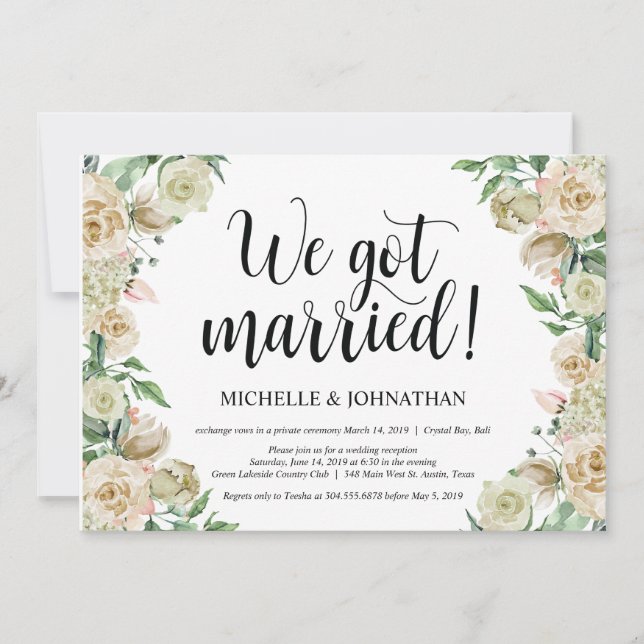 Cartão de Convite de Casamento Fuga Recepção (Frente)