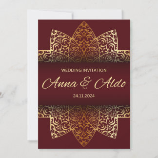 Cartão de convite de casamento luxuoso em ouro ver