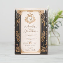 Cartão de Convite de Casamento Luxuoso Preto e Dou