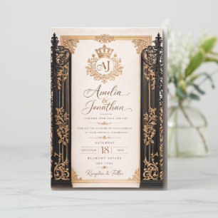 Cartão de Convite de Casamento Luxuoso Preto e Dou