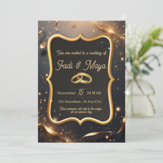 Cartão de convite de casamento preto