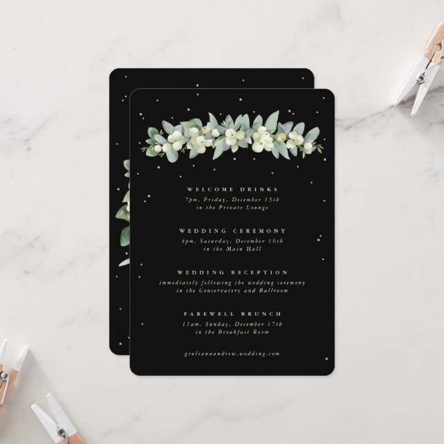 Cartão de Convite de Casamento Preto e Eucalipto + (Frente/Verso In Situ)