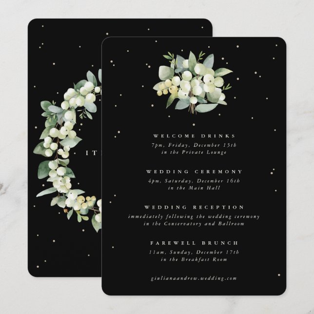 Cartão de Convite de Casamento Preto e Eucalipto + (Frente/Verso)