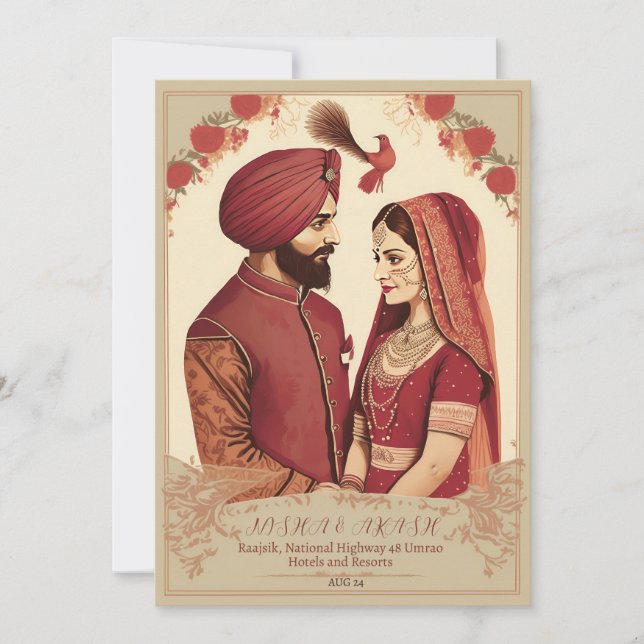 cartão de convite de casamento punjabi (Frente)
