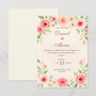 Cartão de Convite de Casamento Simples Rosa