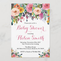 Cartão de Convite de Chá de Bebê Floral Aquarela