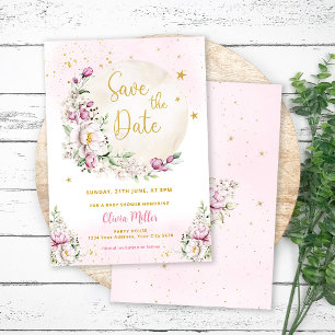 Cartão de convite de chá de bebê Floral Moon Pink