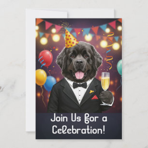 Cartão de Convite de Festa com um Cão Terra-Nova