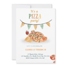 Cartão de Convite de Festa de Pizza Moderna Estéti
