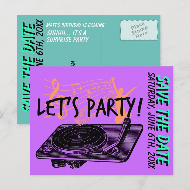 Cartão de Convite de Festa Surpresa de Aniversário (Frente/Verso)