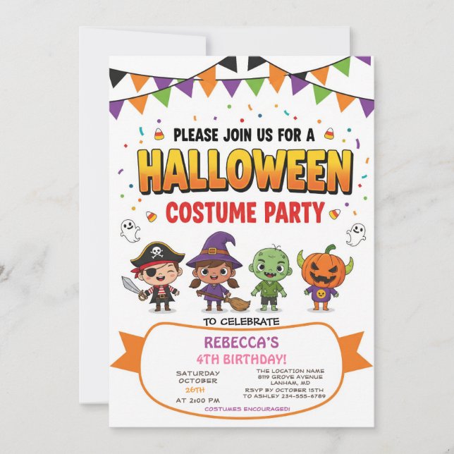 Cartão de Convite de festas de Figurino de Hallowe (Frente)
