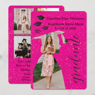 Cartão de Convite de Formatura Brilhante com Fotos