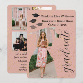 Cartão de Convite de Formatura Brilhante com Fotos