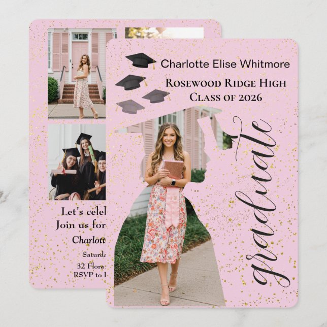 Cartão de convite de formatura com foto moderna e  (Frente/Verso)