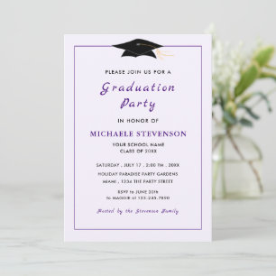 Cartão de Convite de Formatura com Texto Roxo Eleg