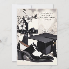 Cartão de Convite de Formatura Preto e Branco Eleg