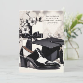 Cartão de Convite de Formatura Preto e Branco Eleg