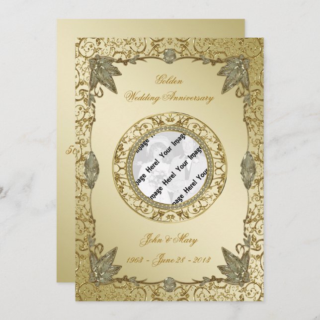 Cartão de Convite de Foto de Aniversário de 50 Ano (Frente/Verso)