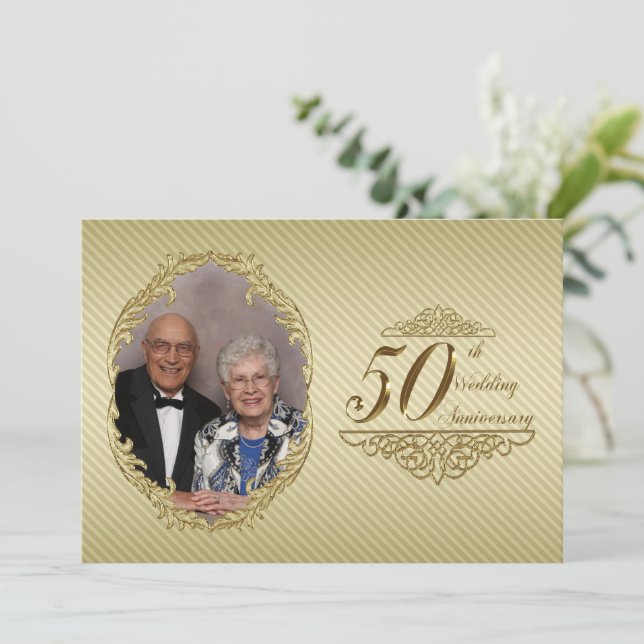 Cartão de Convite de Foto de Aniversário de 50 Ano (Em pé/Frente)