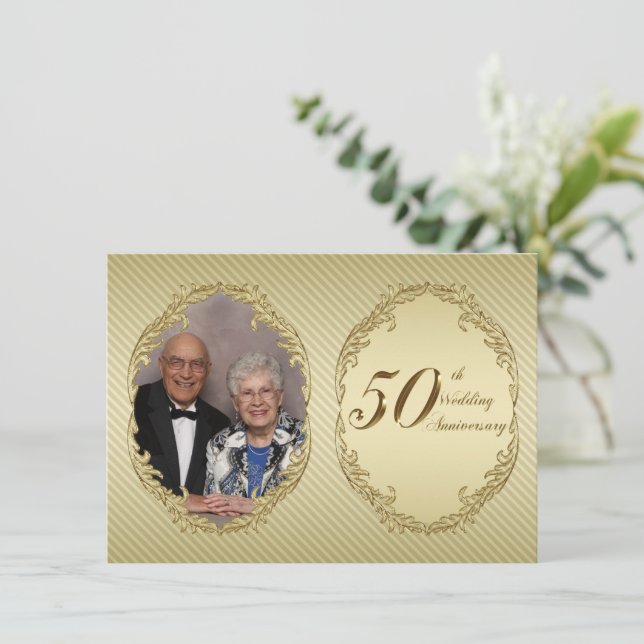 Cartão de Convite de Foto de Aniversário de 50 Ano (Em pé/Frente)