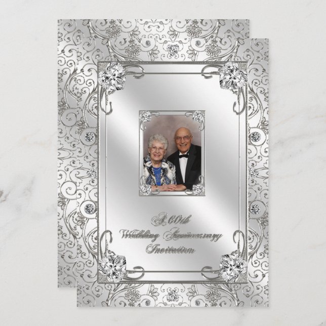 Cartão de Convite de Foto de Aniversário de 60 Ano (Frente/Verso)