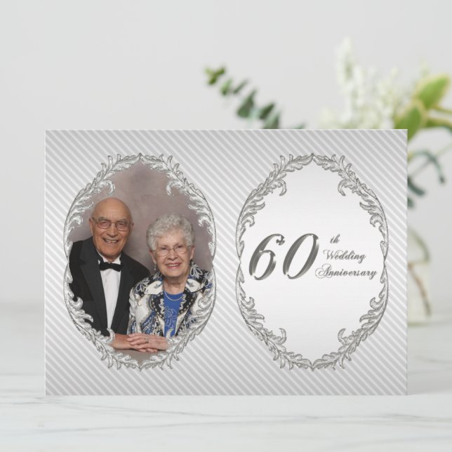 Cartão de Convite de Foto de Aniversário de 60 Ano (Em pé/Frente)
