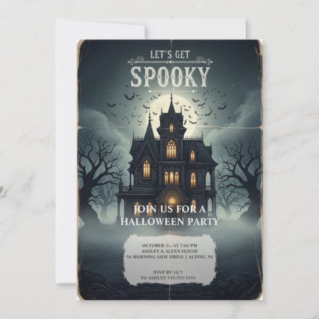 Cartão de Convite de Halloween para Casa Assombrad (Frente)