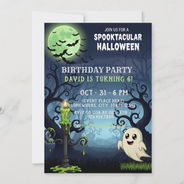 Cartão de Convite de Halloween Spooky com Ghost, B (Frente)