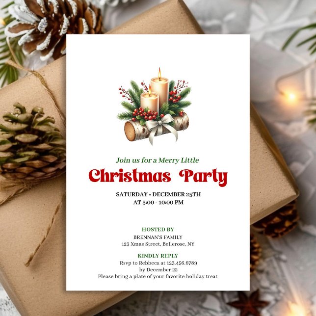 Cartão de Convite de Natal com Frutas de Azevinho  (Stylish Holly Berries Christmas Invite Card)
