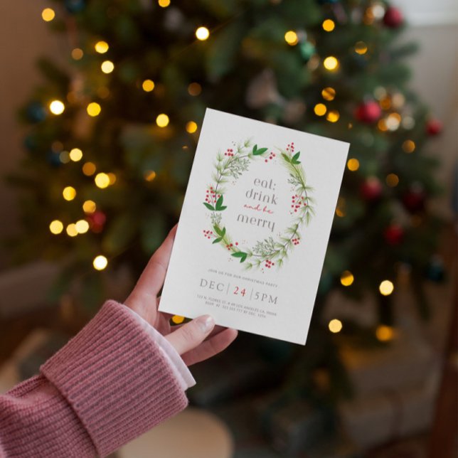 Cartão de Convite de Natal Floral Verde (Criador carregado)