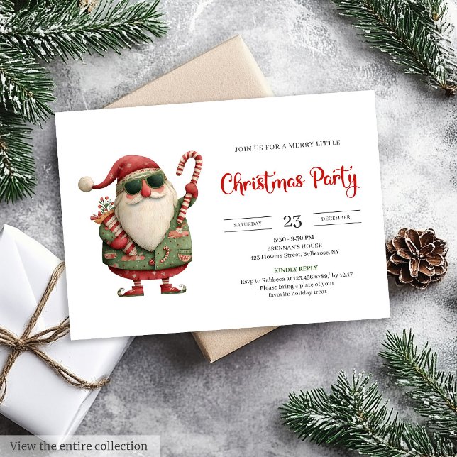 Cartão de convite de Natal moderno aquarela do Pap (Santa Claus modern watercolor holiday invite card)