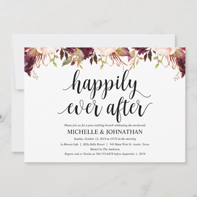 Cartão de Convite de Pós-Casamento em Burgundy Rús (Frente)