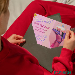 Cartão de Convite de Quinceanera Rosa Roxo B Save 