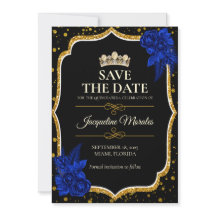 Cartão de Convite de Quinceañera Royal Blue Gold
