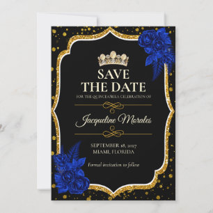 Cartão de Convite de Quinceañera Royal Blue Gold