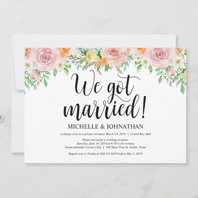 Cartão de Convite de Recepção de Casamento Floral  (Frente)