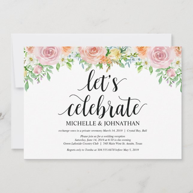 Cartão de Convite de Recepção de Casamento Românti (Frente)