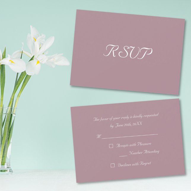 Cartão de Convite de Resposta de Festa Mauve Simpl (Simple Elegant Mauve Party RSVP Invitation Card)