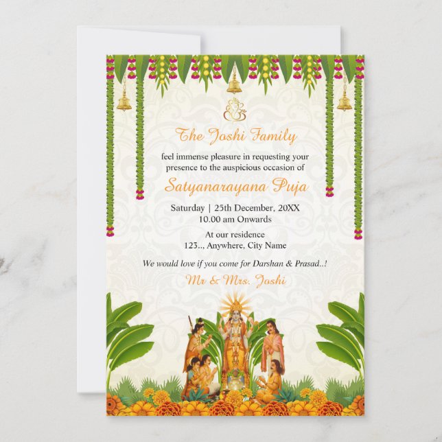 Cartão de Convite do Satyanarayan Bhagwan Katha (Frente)