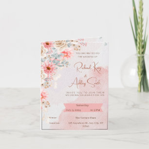 Cartão de Convite Dobrável Pink Blossom Wedding